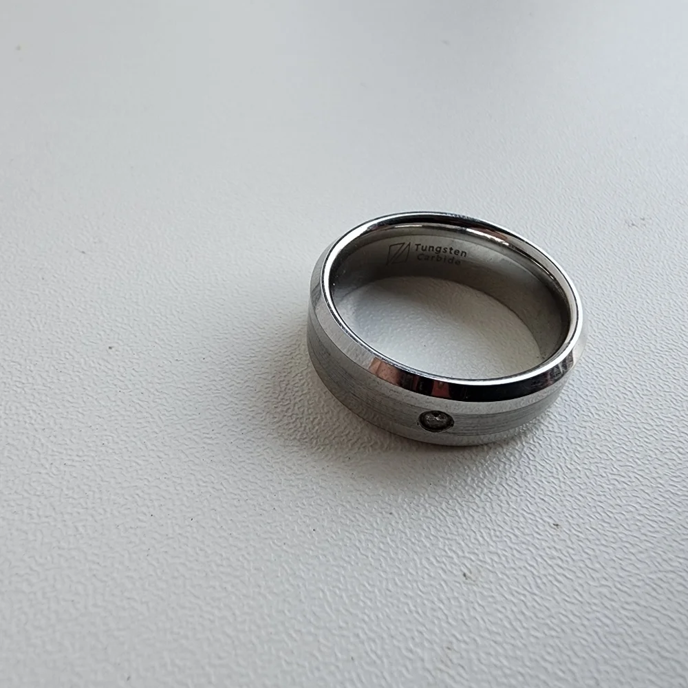 Tungsten Carbide 1 Stone Ring Comfort Brushed Silver MEN Wedding Band Sz 10